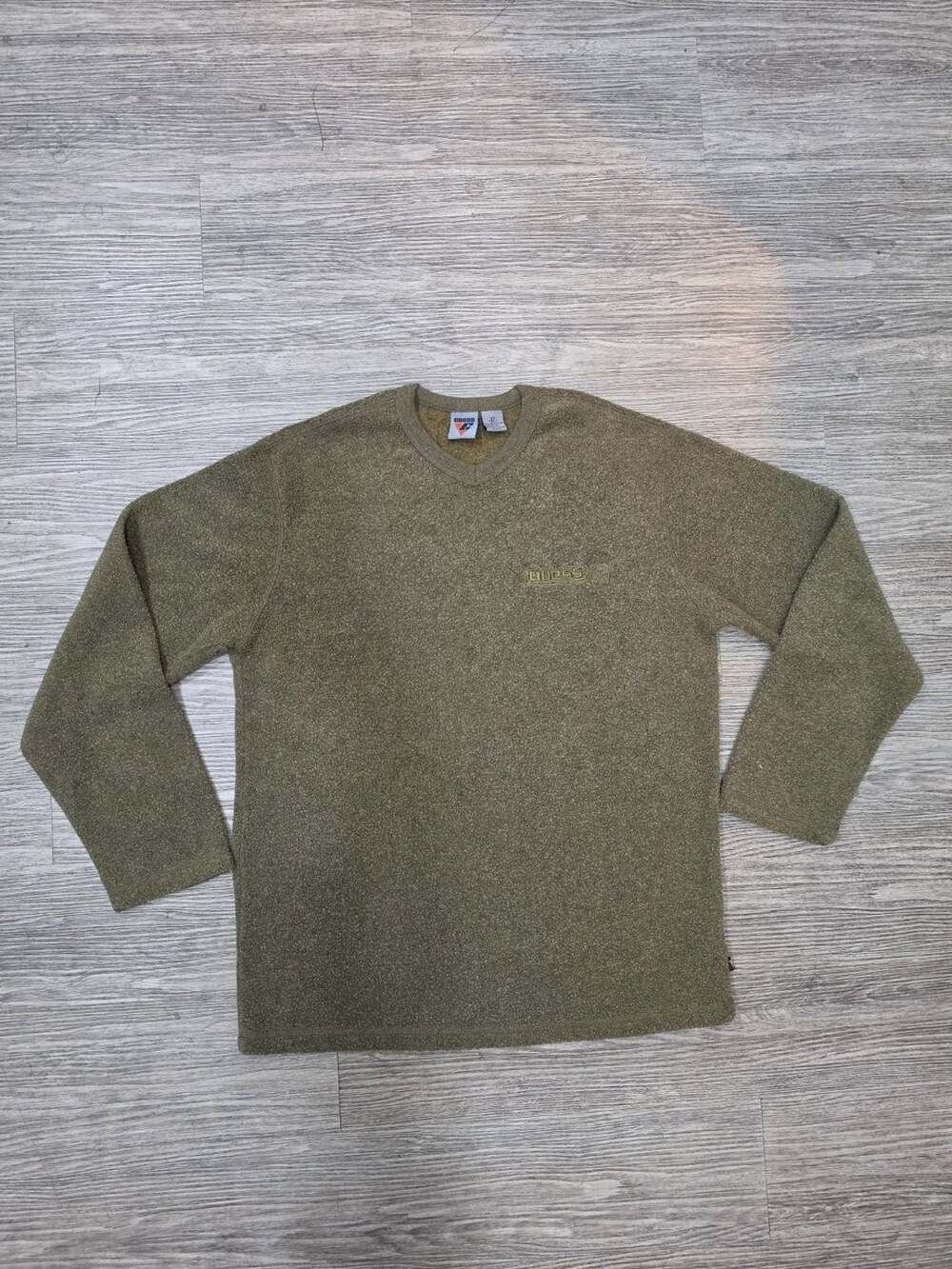 Vintage Guess Fleece Sweater Mens XL Green V-Neck Long Sleeve Pullover Made
